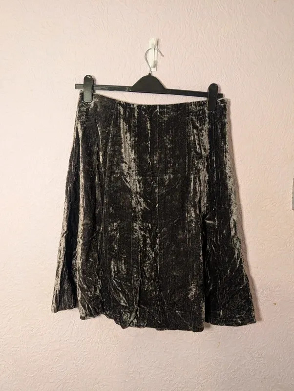 White Stuff Grey Crushed Velvet Midi Skirt Size 10