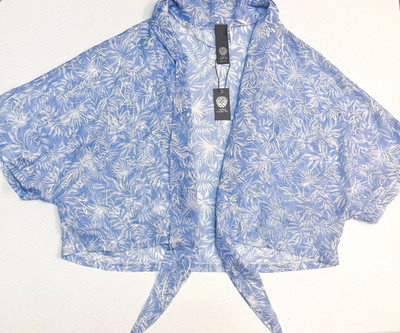 Vince Camuto Women's Blue Tropical Sheer Tie-Front Kimono Sleeve Blouse OS