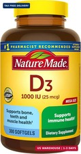 Nature Made Vitamin D3 1000 IU 25 mcg , Vitamin D Supplement for Bone, Teeth, M