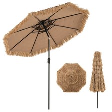 9 ft Thatched Tiki Patio Umbrella Beach Pool Sun Shade 2 Tier Hawaiian Crank