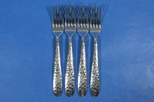 4 x Cambridge Revolution Mirror Hammered Stainless Dinner Forks 8 1/8”