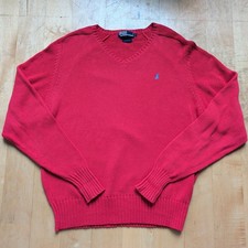 Vintage Polo Ralph Lauren V Neck Red Knit sweater Men  s Large Pony 90s Golf