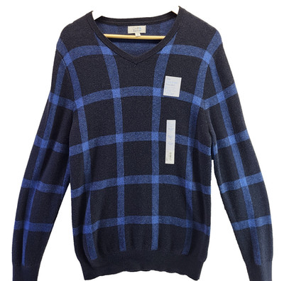 NEW Croft Barrow Sweater Mens Small Blue Plaid Pullover Easy Care Long Sleeve