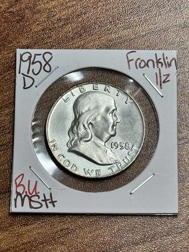 1958 D Franklin Silver Half Dollar BU Uncirculated MS++ U.S. 50c Coin (Raw18032)