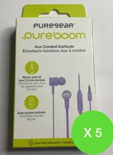 Lot of 5 - PureGear PureBoom Aux Corded Earbuds 3.5mm  - Purple