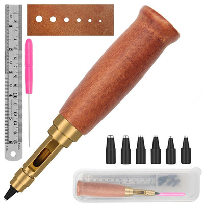 Japanese Screw Punch,  Wood Handle Belt Hole Puncher, Adjustable