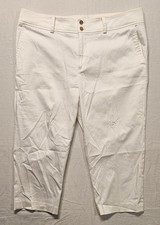 Chaps Womens Capri Pants White Size 14 Two Gold Buttons Capris Stretch