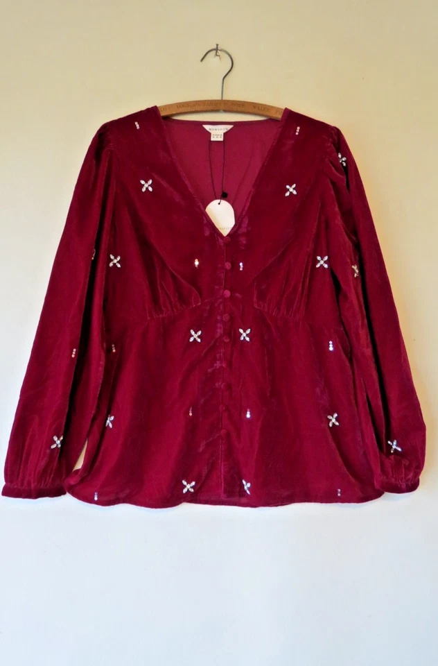 BNWT Monsoon Carola Velvet Embellished Top, Pink, Sz 14 - Image 2 of 4