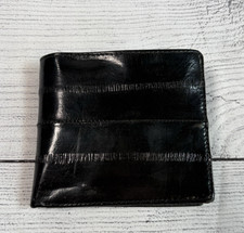 Genuine Mens Eel Skin Black Bifold Wallet With Card Slots Made In Korea