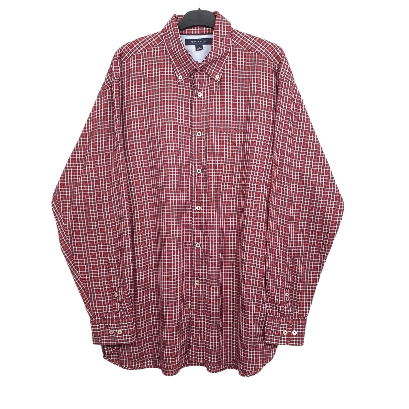 TOMMY HILFIGER Burgundy Check Shirt Long Sleeve Casual Mens L