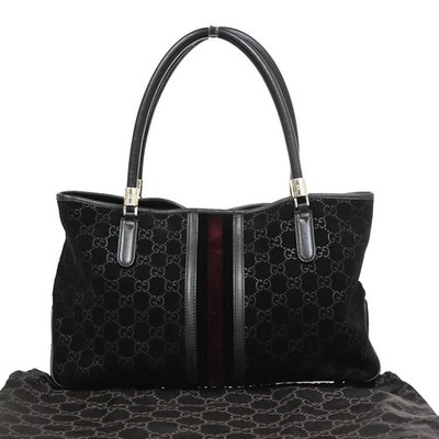 GUCCI GG Logo Sherry Line Shoulder Hand Bag Suede Leather Black Italy 10CA953