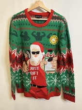Blizzard Bay Men s Large Ugly Christmas Sweater Just Gift It Chest Pocket NWT