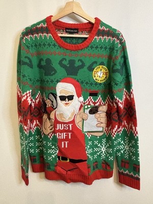 Blizzard Bay Men s Large Ugly Christmas Sweater  Just Gift It  Chest Pocket NWT