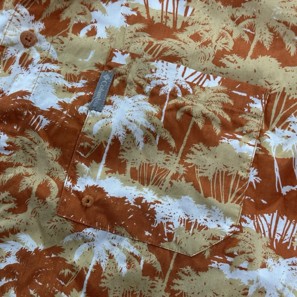 Columbia PFG Short Sleeve Button Up Hawaiian Palm Tree Shirt Men's Size L Orange - Image 2 of 4