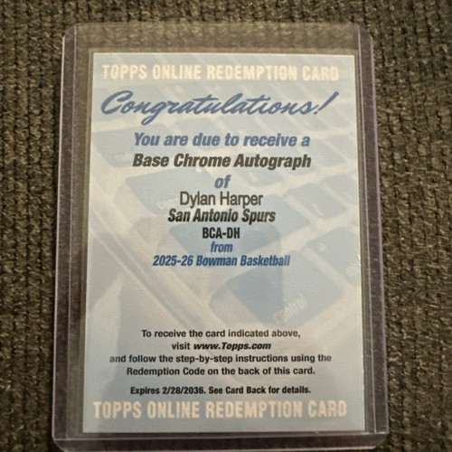 2025-26 Topps Bowman Chrome Dylan Harper #BCA-DH Base Auto RC Rookie Redemption