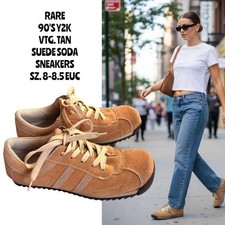 RARE 90'S Y2K VTG. SODA TAN SUEDE STRIPE TRAINERS SNEAKERS SIZE 8-8.5