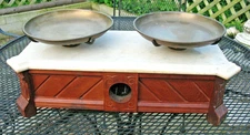 1880 Henry Thromner Drug Store Scale Marble Top Walnut Wood Case Eagle Brass Pan