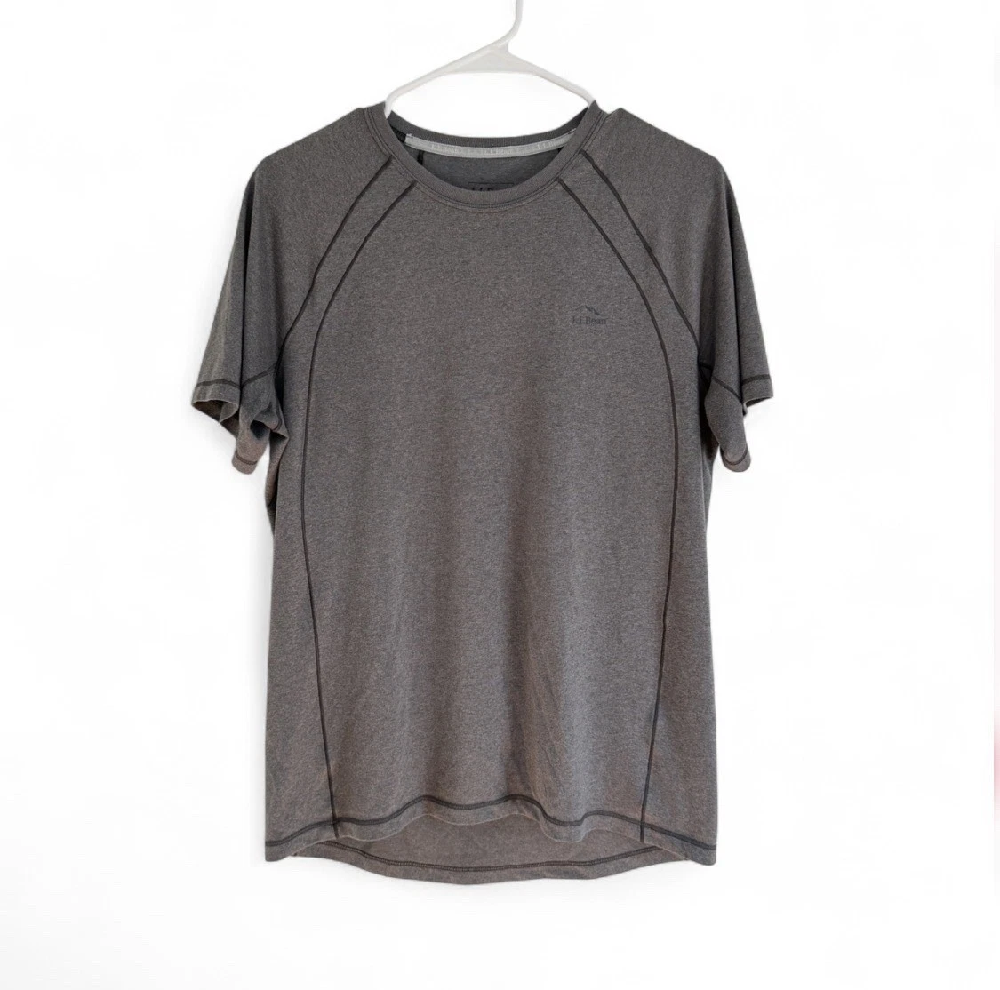 LL Bean Mens Quick Dry Trail Tee Shirt M Gray Short Sleeve Lightweight Outdoor