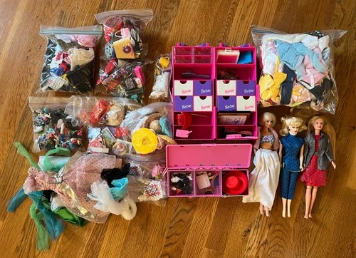 Lot of 3 BARBIE DOLLS & 100+ Clothes Accessories Outfits Shoes Closet Vintage