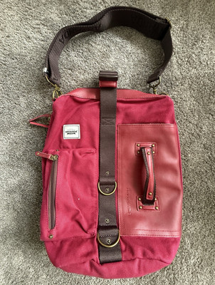 ANVANDA Damen Umhängetasche Rot Canvas/Leder Reißverschluss, orange Futter
