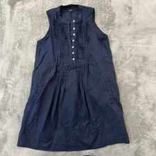 Quince 100% Linen Sleeveless Swing Mini Dress Women's SMALL Navy Blue