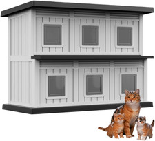 Outdoor Cat House Weatherproof for Feral Cats, Double-Decker Large Feral Cat She