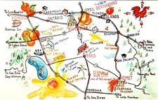 CA, California  INLAND EMPIRE MAP  Cities~Attractions  ARTIST'S VIEW  Postcard