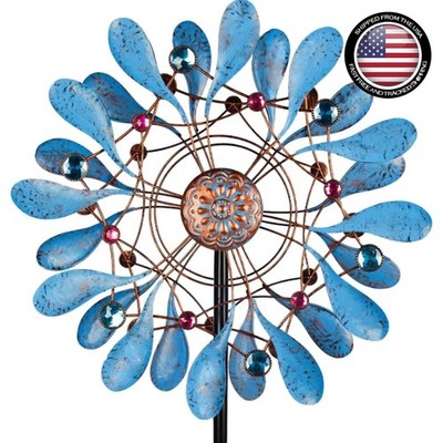 Waterproof Blue Windmill with 4 Sturdy Stakes - 21x90 Inch Garden Art Spinner