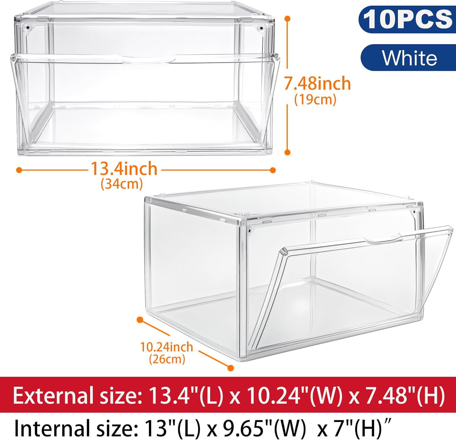 Shoe Boxes Stackable Acrylic Display Case Clear Plastic Shoe Organizer with Magn