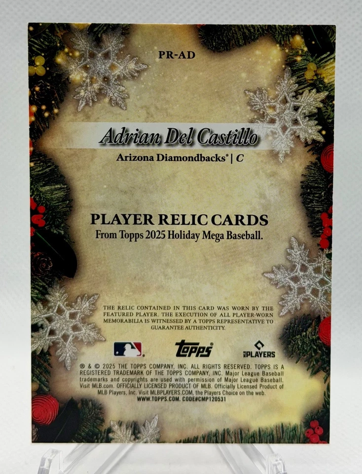 Topps 2025 Holiday Arizona Diamondbacks Adrian Del Castillo Player Relic Card - Image 2 of 2