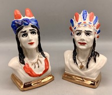Vitg 1950 s Porcelain Chief/Warrior Feather Headdress-Indian Head Statues 2j