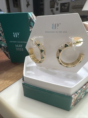 Bomb Party May 2025 Earrings ER87869 'A Glimmering Vision' Emerald & Cz On Gold
