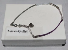 Silpada Sterling Silver Petite Purple & Grey Beaded Woven Cord Bracelet