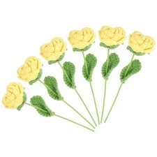 6Pcs Crochet Flower Rose Handmade Knitted Bouquet Yellow 