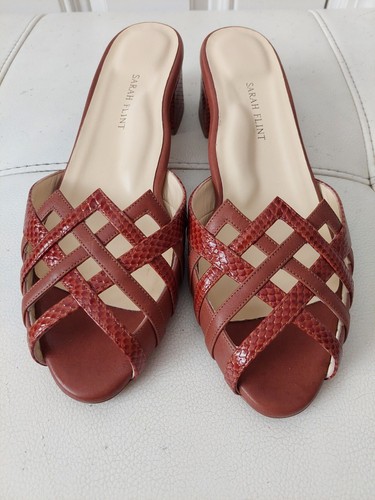 SARAH FLINT 👡 WOMEN LEATHER ANIMAL PRINT SANDALS SIZE 42 HANDMADE IN ITALY.