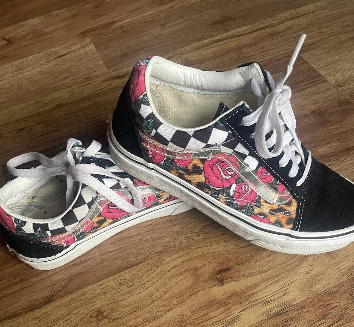 Namens Vijftig drempel VANS old Skool Womens Cheetah Checkers Rose Floral sk8 shoes low top size  6.5 | eBay