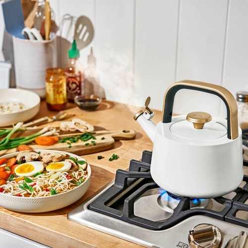 1.8L Ceramic Non-Stick Stovetop Tea Kettle, White Frosting, - Picture 7 of 10