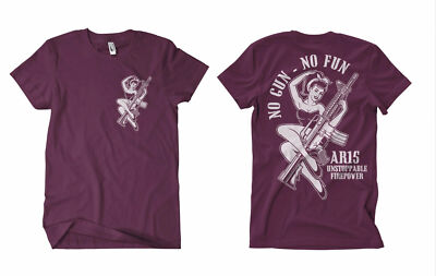 Pin Up No Gun No Fun T-Shirt Burgund  FB  Morale Isaf Navy Seals Operator 15