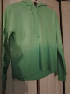 Womens Doe Shamrock Clover Irish Dip Dye Green Hoodie Sweatshirt S Small