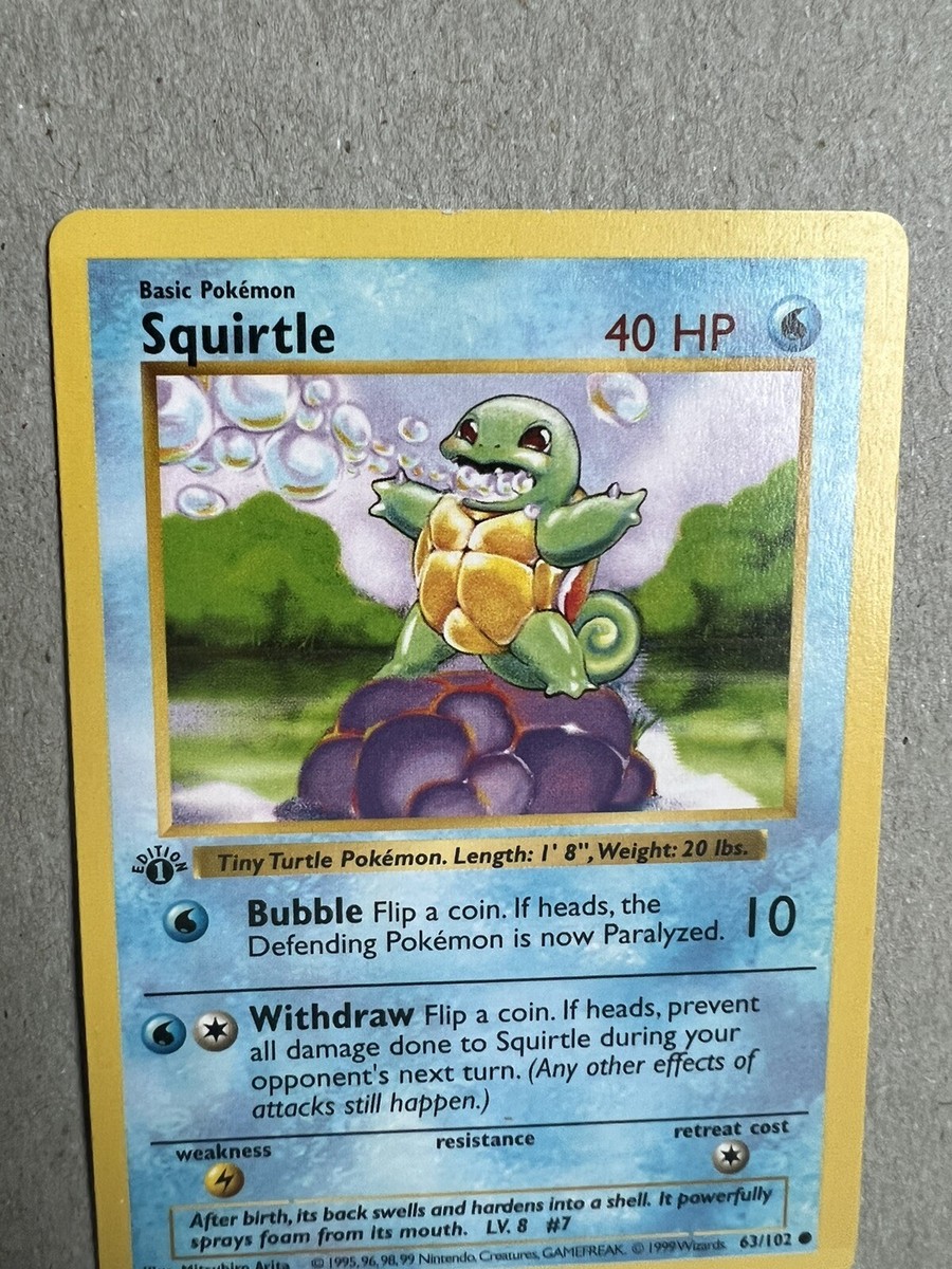 1999 Pokemon, Base Set Shadowless, #63/102 Squirtle, 1st