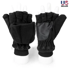 Polar Fleece Convertible Gloves Flip Top Mittens Fingerless Winter Thermal Mens