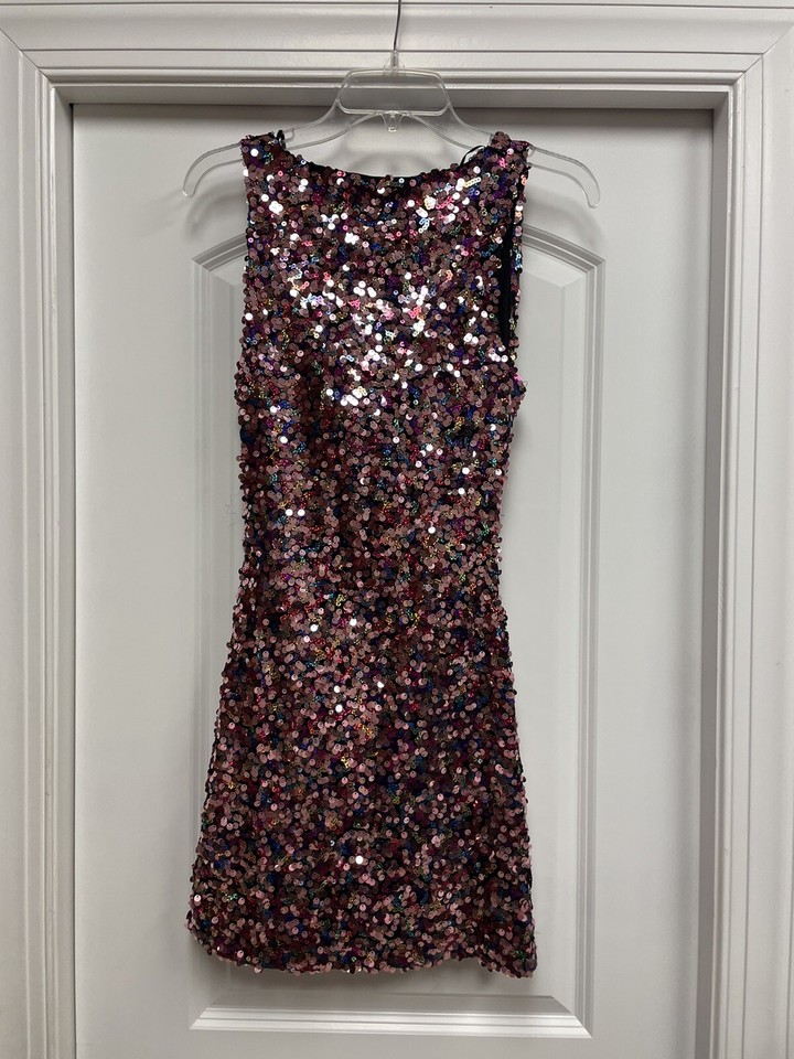 ZARA PINK SHORT SEQUIN DRESS Size XS eBay