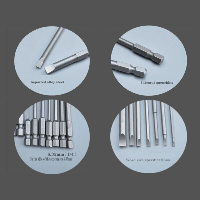 Flat Slotted Head Magnetic Screw Driver Bit Set Impact Power Drill 1/4" 1.5-6mm - Image 2 of 4