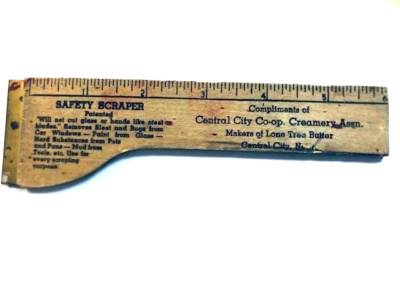 Vintage Advertising 6 inch Wood Ruler And Safety Scraper Central City ...