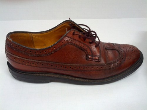 vintage brown pebble grain long wingtip shoes made in USA biltrite soles 8.5 D - Picture 3 of 9