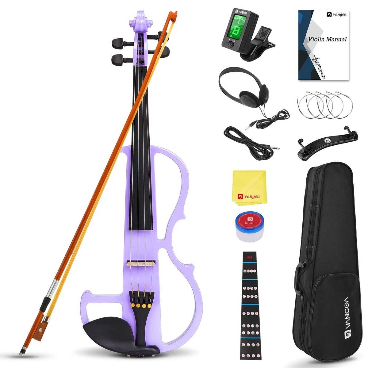 Vangoa Electric Violin 4/4 Full Size Silent Violin Set for