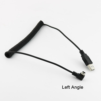 1x USB 2.0 A Male Plug to Mini B 5 Pin Left Angled 90 Degree Spiral Coiled Cable