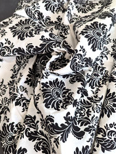 Ivory and Black Taffeta Damask with Velvet Raised Flocking Fabric