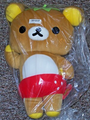 NWT Rilakkuma 20'' Strawberry Party Lazy Bear Plush Toreba San-X Hat Red Shorts!