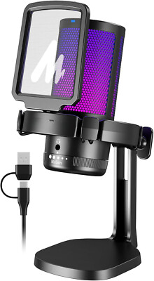 Computer Gaming Microphone with RGB Lights, Mute, Noise Canceling Microphone